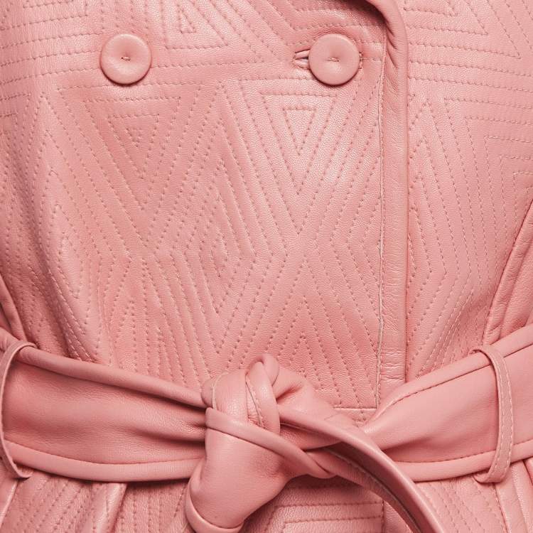 Pre Owned Richards Radcliffe Pink Leather Double Breasted Trench Coat M