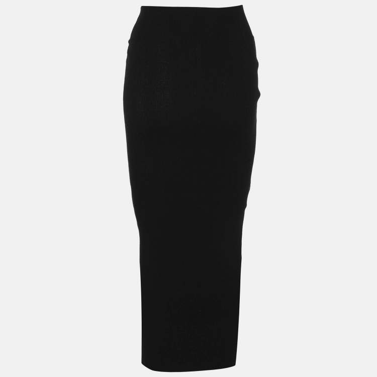 Pre Owned Rick Owens Black Rib-Knit Fitted Midi Skirt S