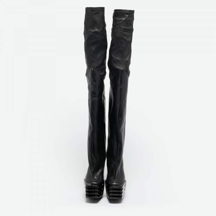 Pre Owned Rick Owens Black Leather Rhino Grilled Kiss Boots Size 38