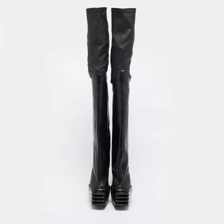 Pre Owned Rick Owens Black Leather Rhino Grilled Kiss Boots Size 37