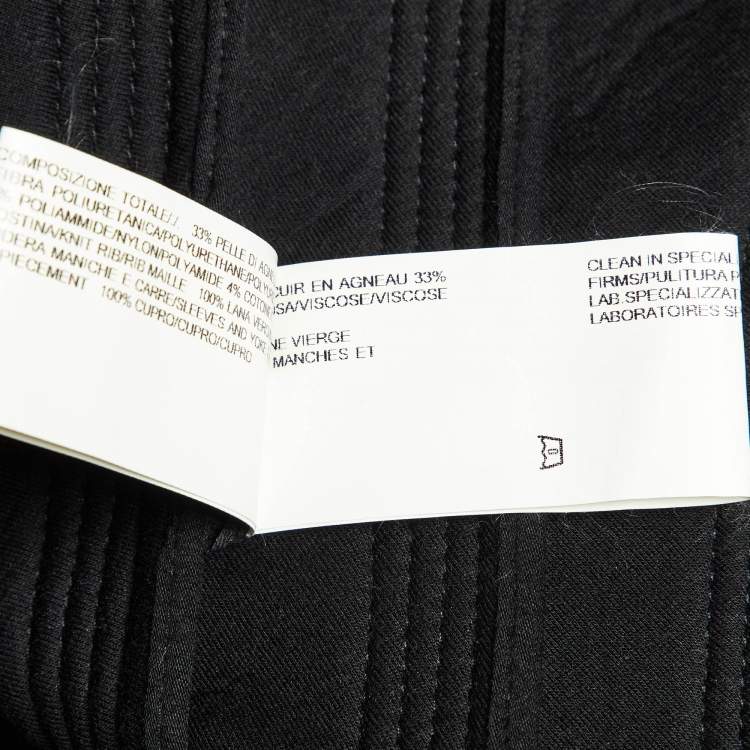 Pre Owned Rick Owens Black Leather Zip-Up Knit Paneled Biker Jacket M