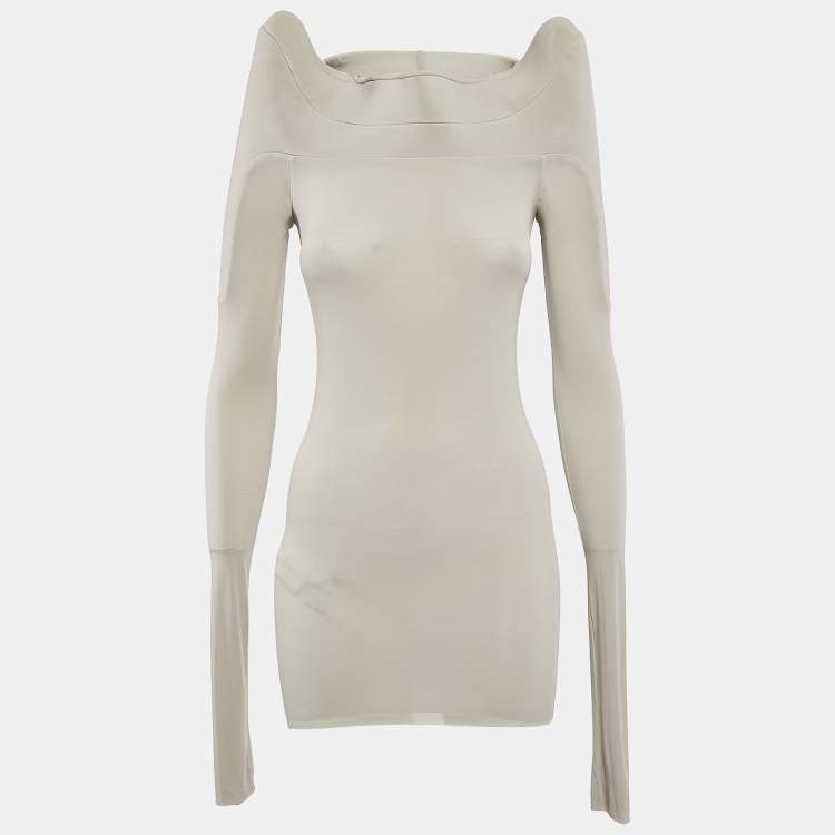 Pre Owned Rick Owens Grey Jersey Detail Shoulder Long Sleeve Top M