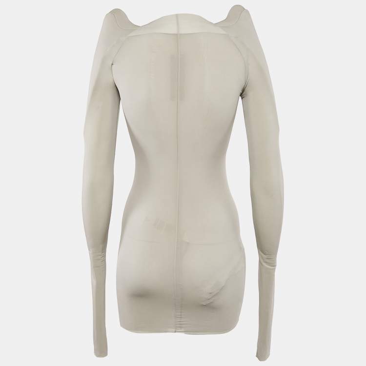 Pre Owned Rick Owens Grey Jersey Detail Shoulder Long Sleeve Top M