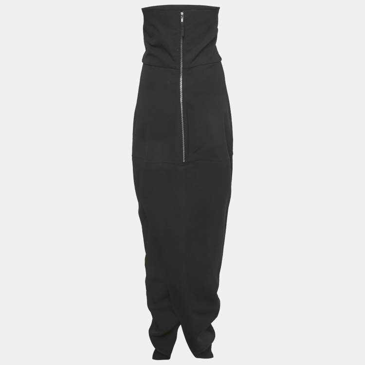 Pre Owned Rick Owens Black Textured Cotton Blend Off-Shoulder Maxi Dress L