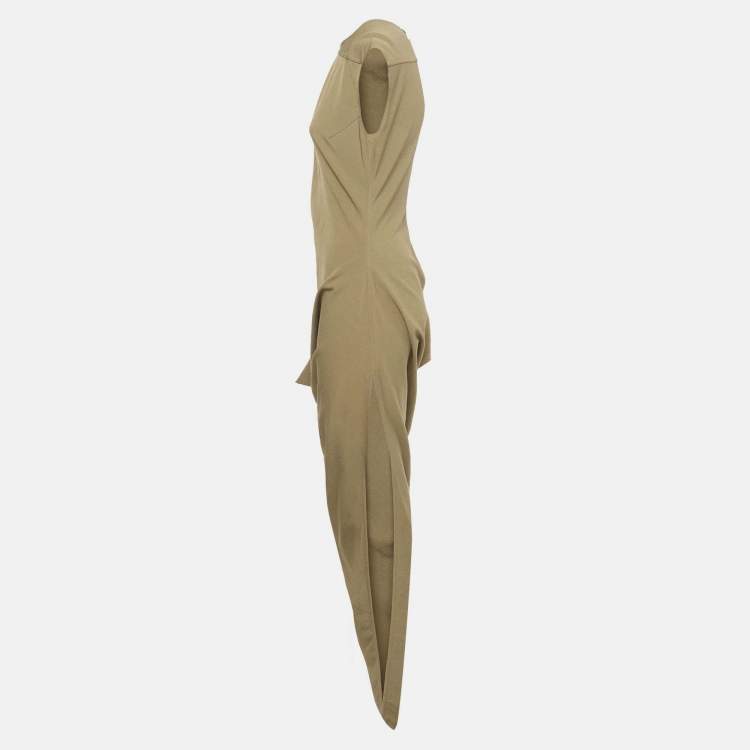 Pre Owned Rick Owens Green Stretch Cotton Asymmetric Midi Dress M