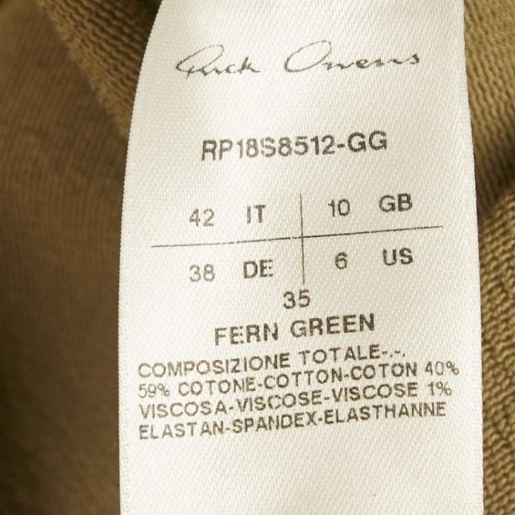 Pre Owned Rick Owens Green Stretch Cotton Asymmetric Midi Dress M