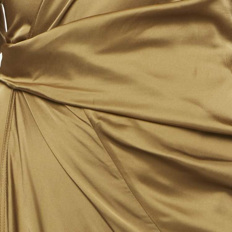 Pre Owned Rick Owens Honey Brown Satin Long Wrap Dress M