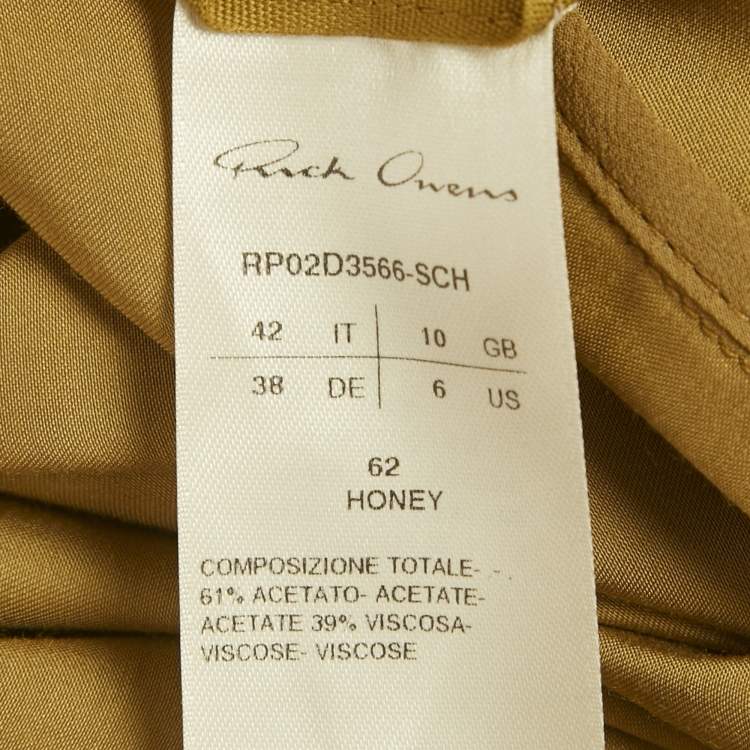 Pre Owned Rick Owens Honey Brown Satin Long Wrap Dress M