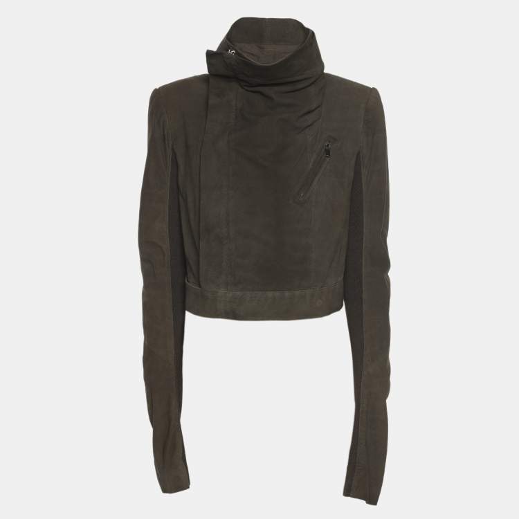 Pre Owned Rick Owens Grey Suede Cropped Jacket M