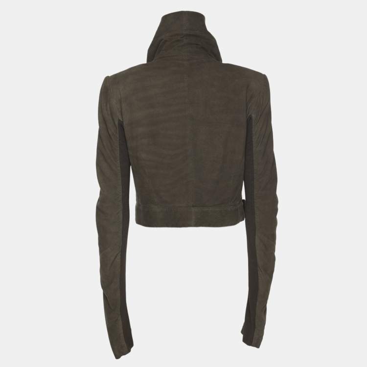 Pre Owned Rick Owens Grey Suede Cropped Jacket M
