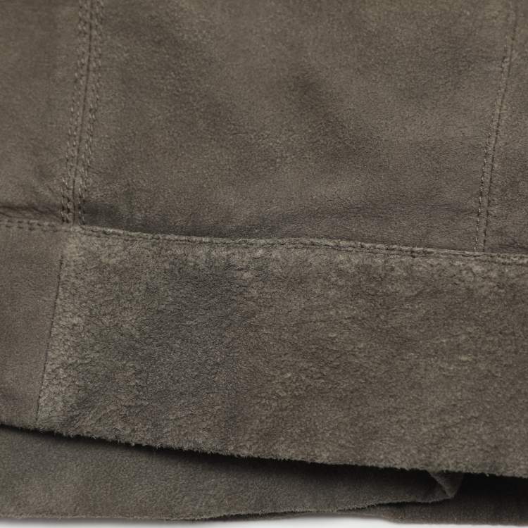 Pre Owned Rick Owens Grey Suede Cropped Jacket M