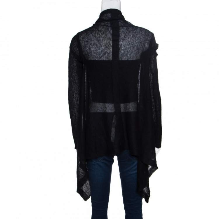 Pre Owned Rick Owens Black Alpaca Wool Open Front Water Fall Cardigan  S
