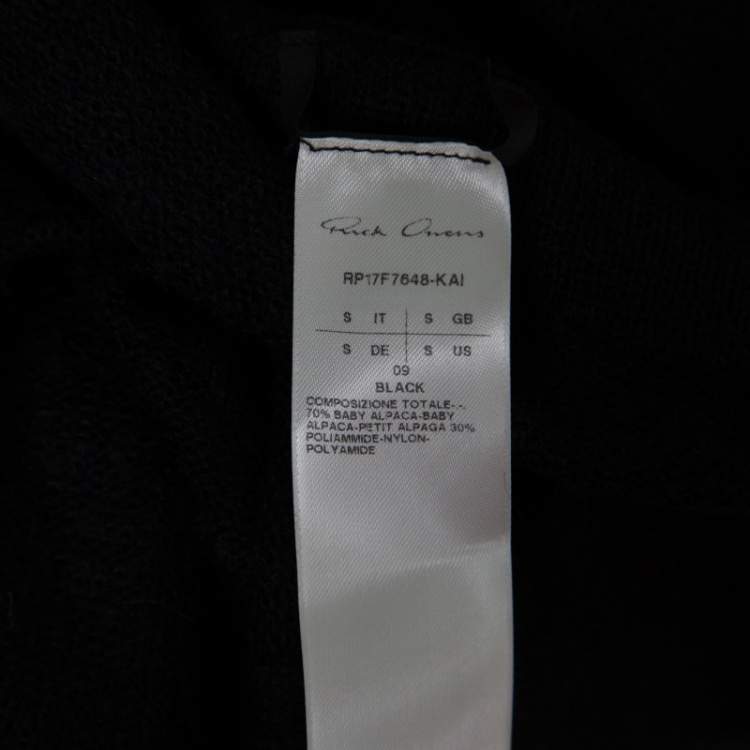 Pre Owned Rick Owens Black Alpaca Wool Open Front Water Fall Cardigan  S