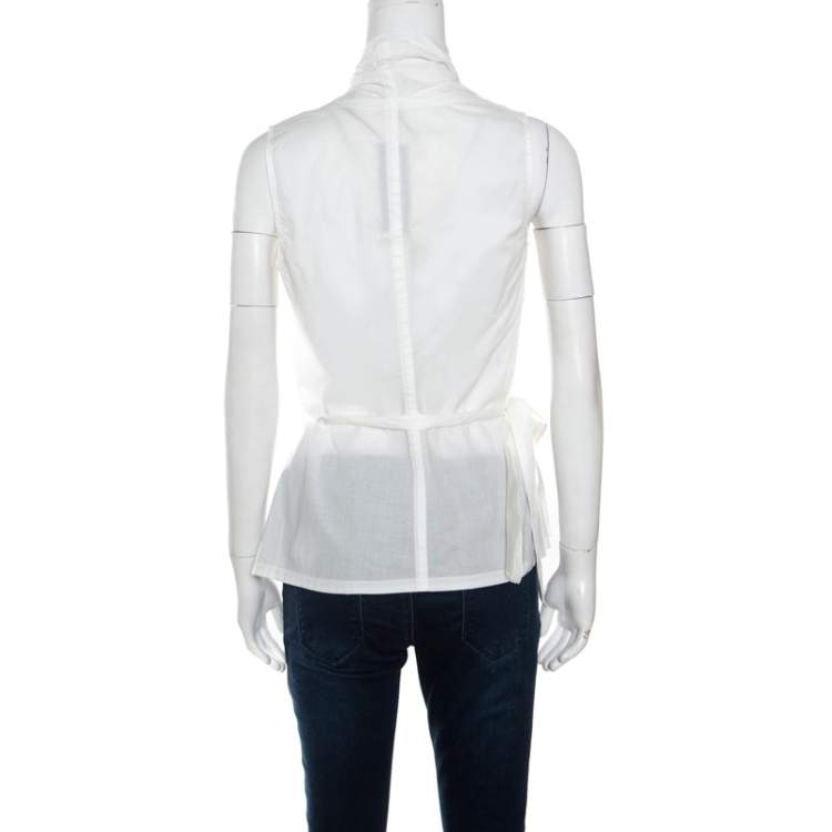 Pre Owned Rick Owens Madopolam Milk White Cotton Sleeveless Wrap Top M