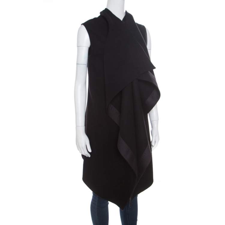 Pre Owned Rick Owens Black Wool Cross Embellished Sleeveless Waterfall Jacket S