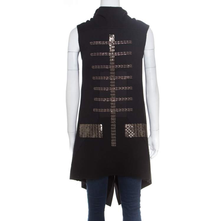 Pre Owned Rick Owens Black Wool Cross Embellished Sleeveless Waterfall Jacket S