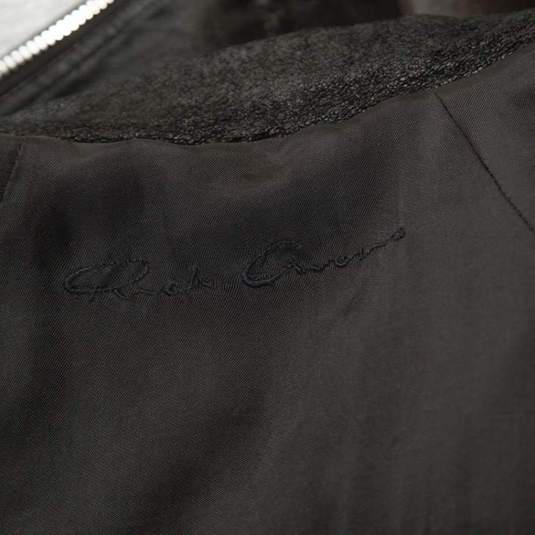 Pre Owned Rick Owens Black Leather Low Neck Biker Jacket S