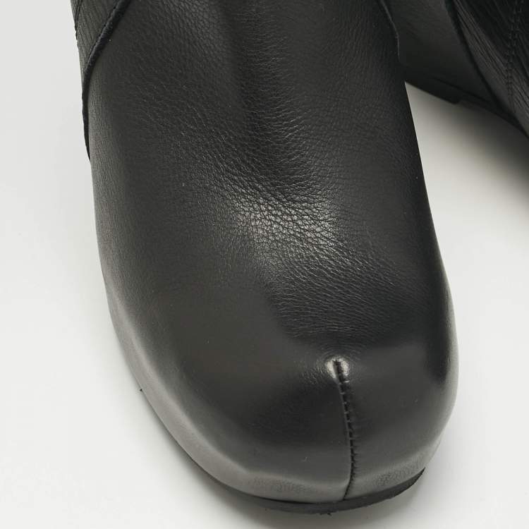 Pre Owned Rick Owens Black Leather Platform Knee Length Boots Size 40