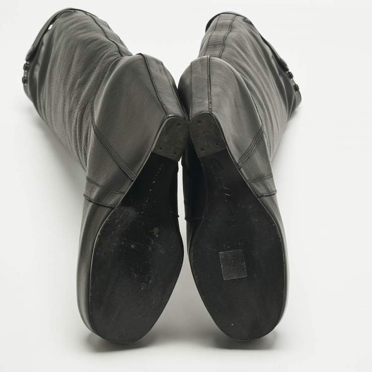 Pre Owned Rick Owens Black Leather Platform Knee Length Boots Size 40