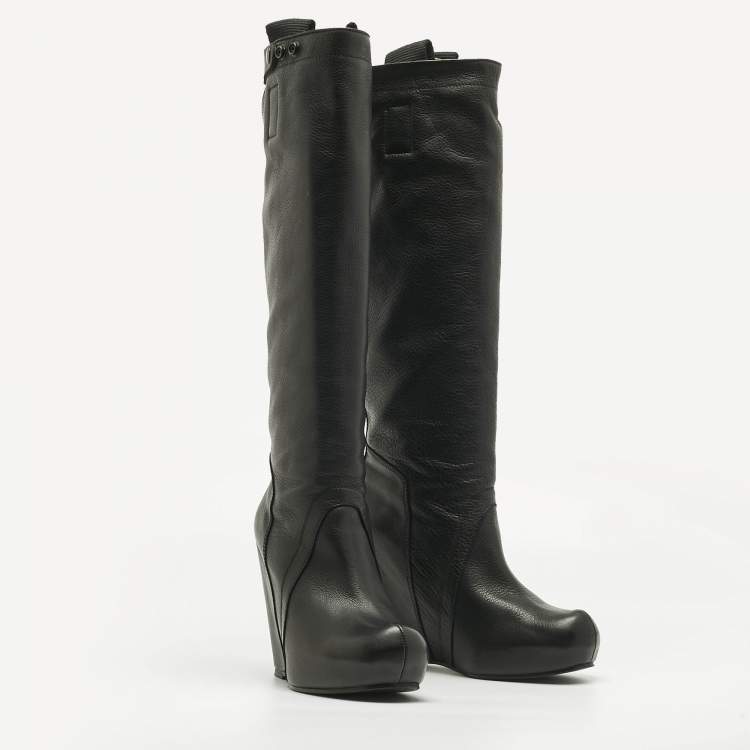 Pre Owned Rick Owens Black Leather Platform Knee Length Boots Size 40