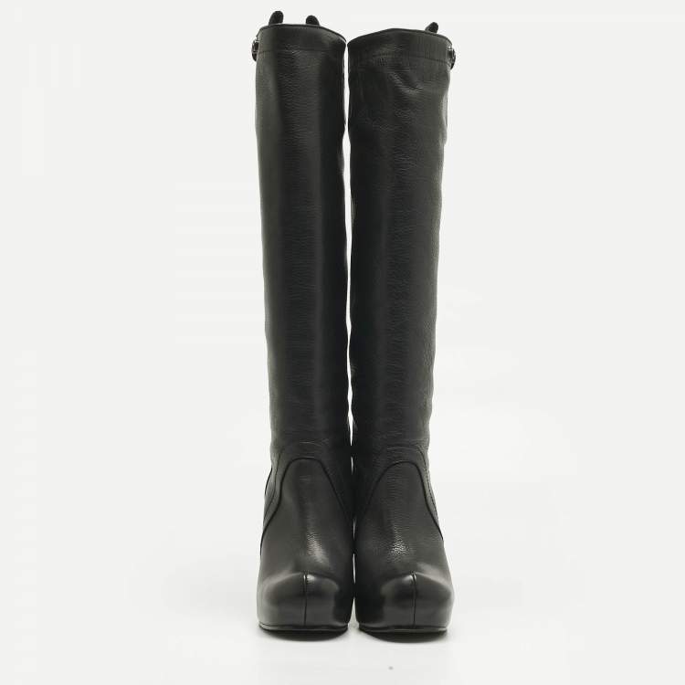 Pre Owned Rick Owens Black Leather Platform Knee Length Boots Size 40