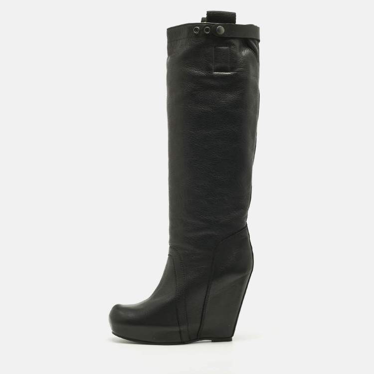 Pre Owned Rick Owens Black Leather Platform Knee Length Boots Size 40