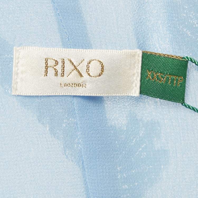 Pre Owned Rixo Simone Blue Lurex Brocade Crepe V-Neck Long Dress XXS