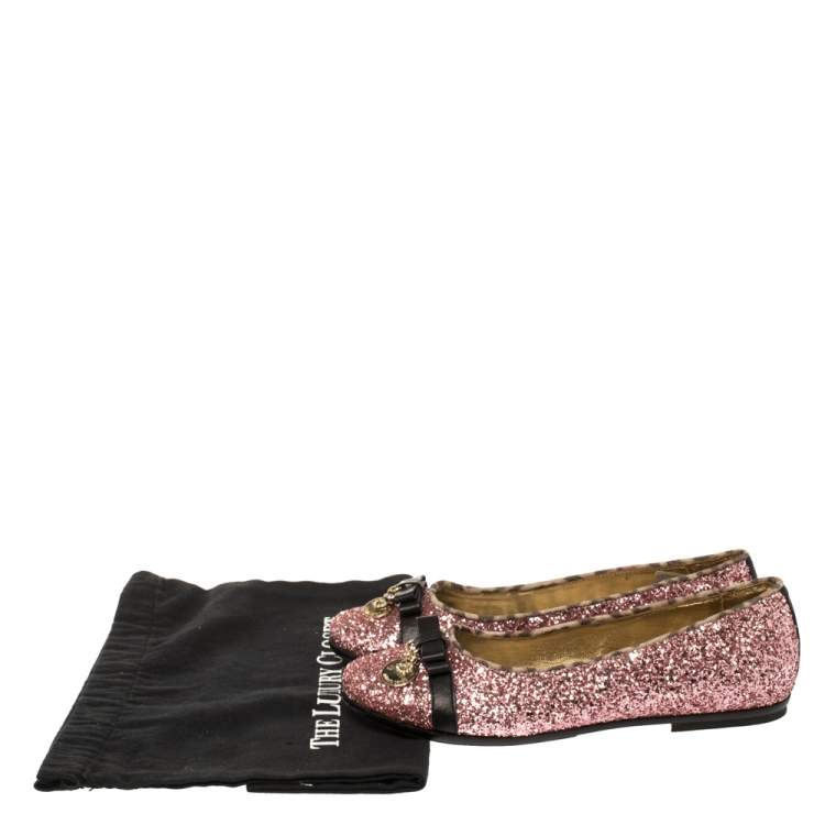 Pre Owned Roberto Cavalli Angels Pink Glitters Ballet Flats Size 37