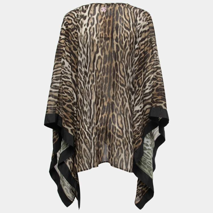 Pre Owned Roberto Cavalli Beachwear Brown Animal Print V Neck Kaftan M
