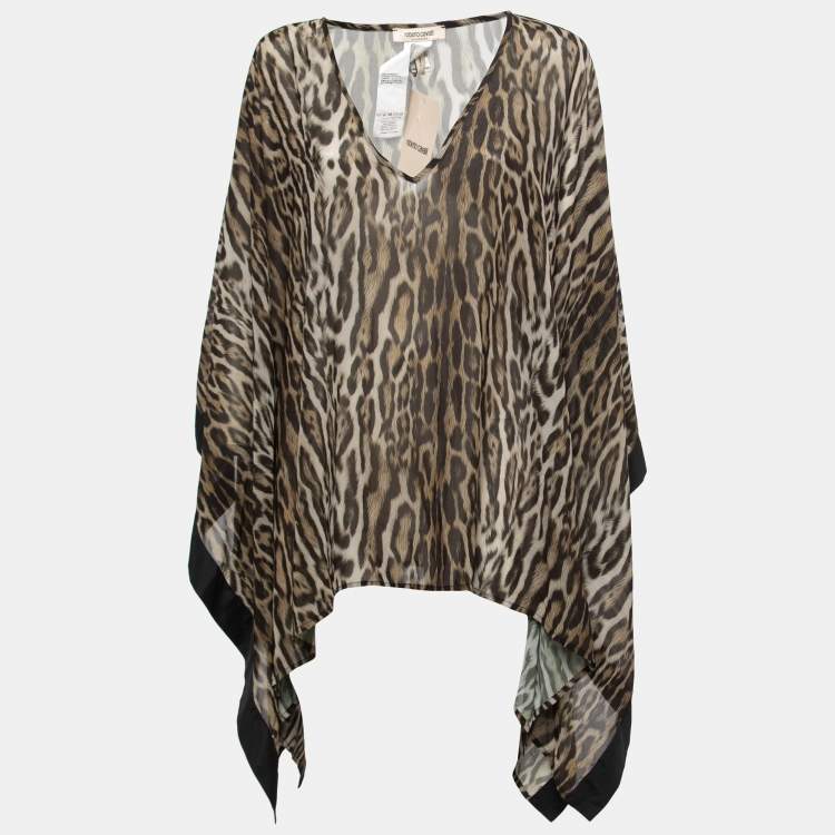 Pre Owned Roberto Cavalli Beachwear Brown Animal Print V Neck Kaftan M