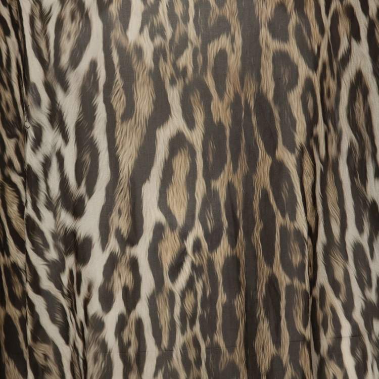 Pre Owned Roberto Cavalli Beachwear Brown Animal Print V Neck Kaftan M