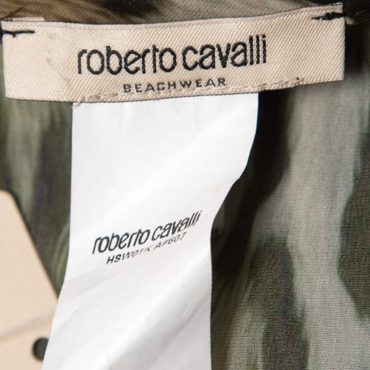 Pre Owned Roberto Cavalli Beachwear Brown Animal Print V Neck Kaftan M