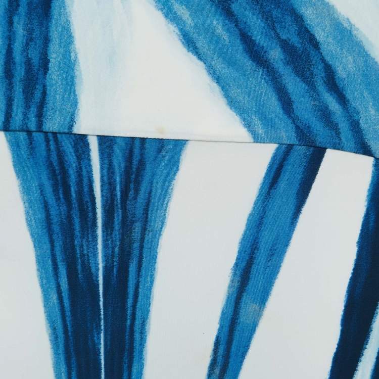 Pre Owned Roberto Cavalli Blue Abstract Stripe Printed Jersey Maxi Skirt L