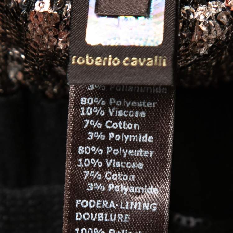 Pre Owned Roberto Cavalli Gym Brown Metallic Sequined Jogger Pants M