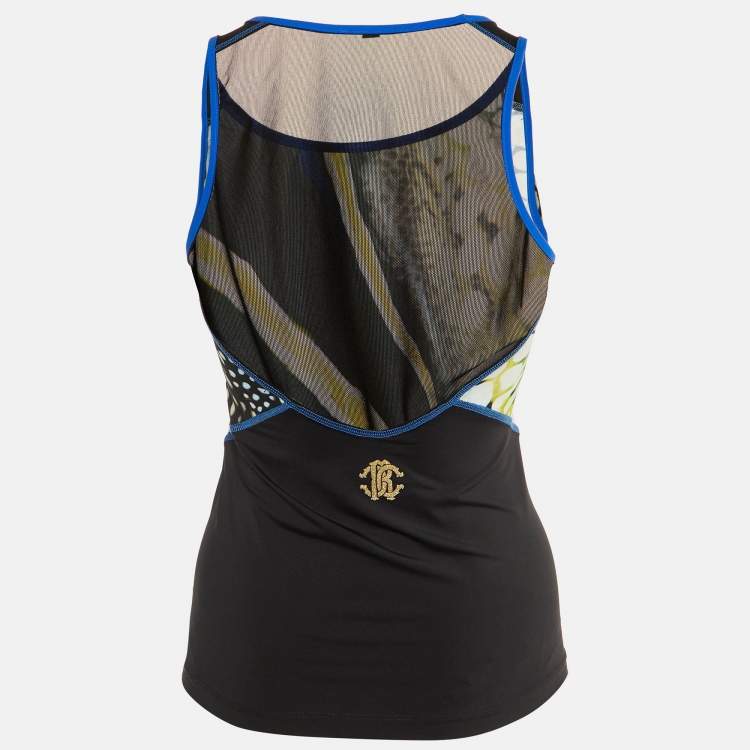 Pre Owned Roberto Cavalli Black Printed Jersey Tank Top M