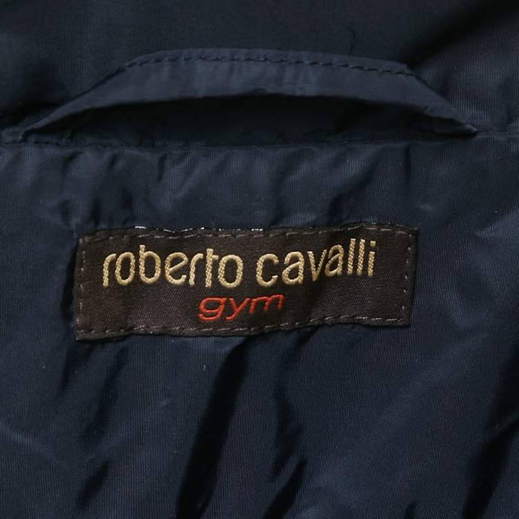 Pre Owned Roberto Cavalli Gym Blue Nylon Logo Applique Jacket M