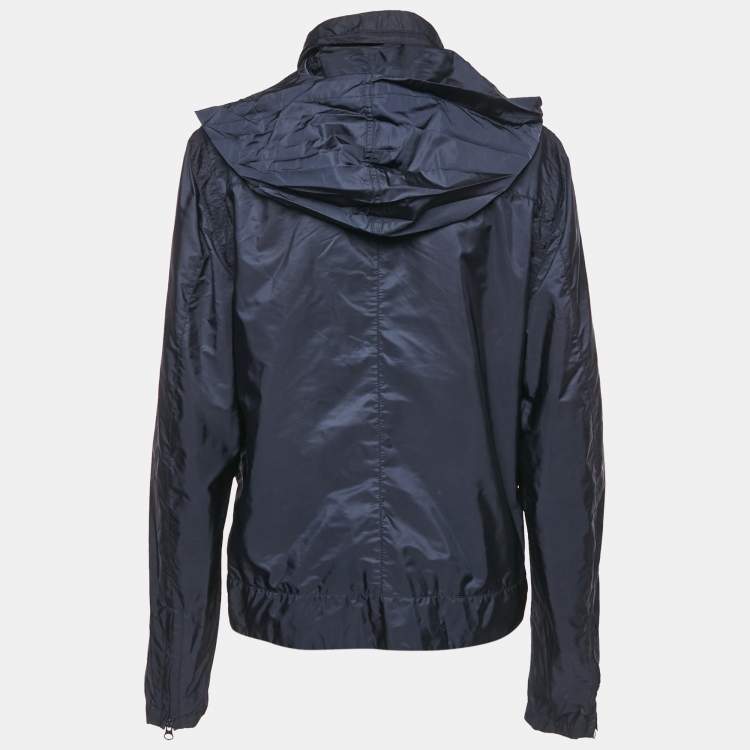 Pre Owned Roberto Cavalli Gym Blue Nylon Logo Applique Jacket M