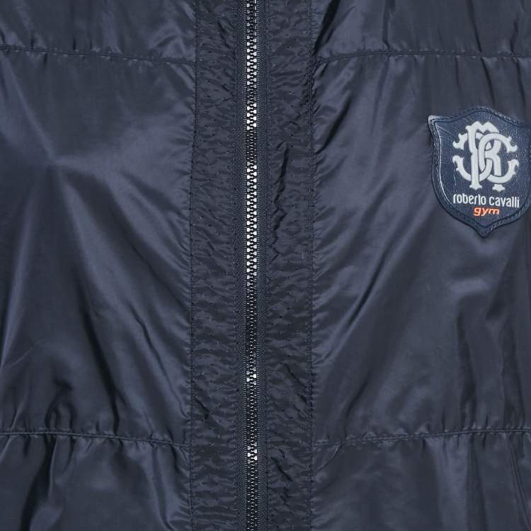 Pre Owned Roberto Cavalli Gym Blue Nylon Logo Applique Jacket M