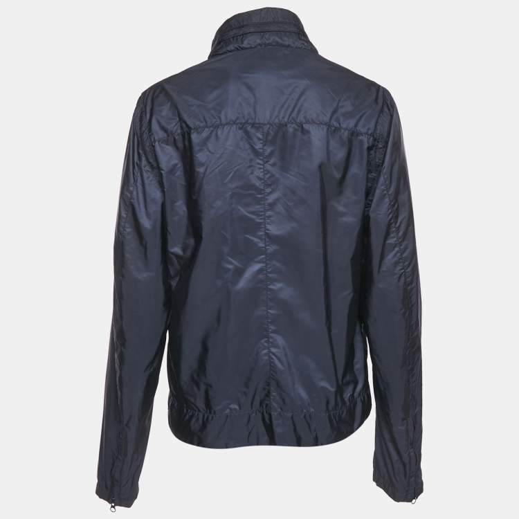 Pre Owned Roberto Cavalli Gym Blue Nylon Logo Applique Jacket M