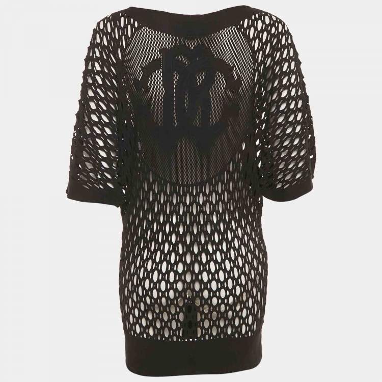 Pre Owned Roberto Cavalli Gym Black Mesh Jersey Top One Size 