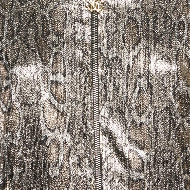 مملوكة مسبقًا Roberto Cavalli Gym Metallic Gold Snakeskin Patterned Polyester Sequin Sweatshirt & Jogger Set M