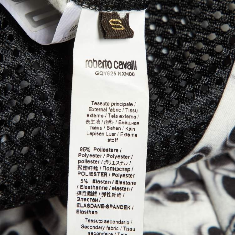 Pre Owned Roberto Cavalli Gym Black/Grey Printed Jersey & Mesh Tank Top S