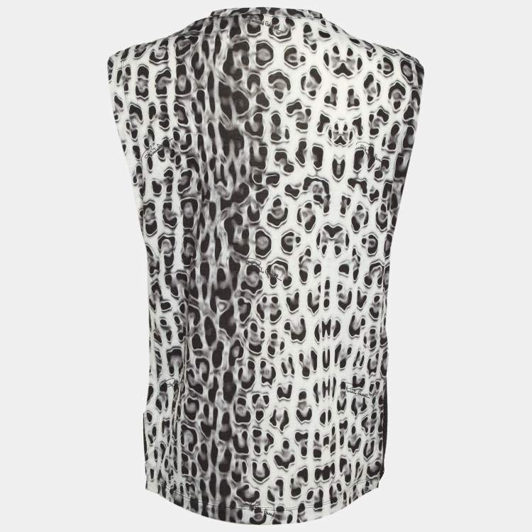 Pre Owned Roberto Cavalli Gym Black/Grey Printed Jersey & Mesh Tank Top S
