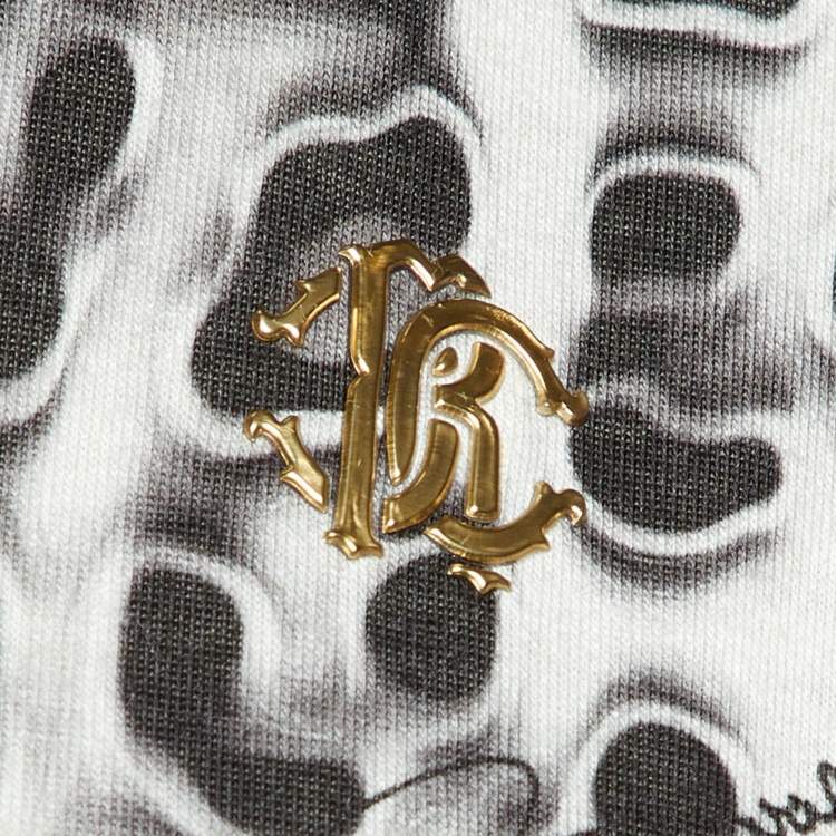 Pre Owned Roberto Cavalli Gym Black/Grey Printed Jersey & Mesh Tank Top S