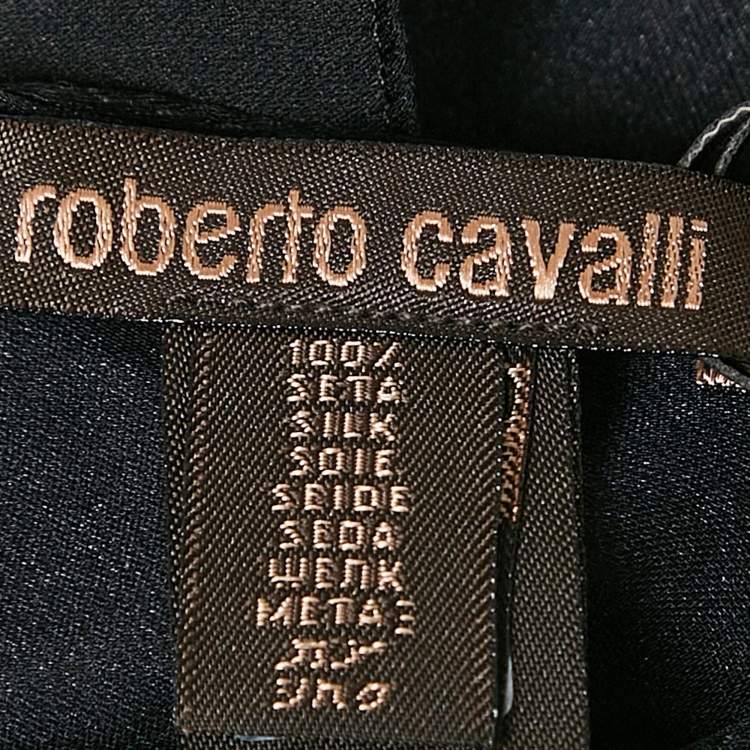 Pre Owned Roberto Cavalli Black/Brown Leopard Print Silk Scarf 