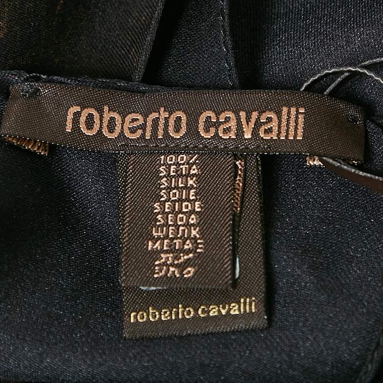 Pre Owned Roberto Cavalli Black/Brown Leopard Print Silk Scarf 