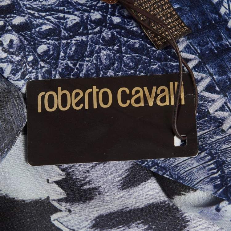 Pre Owned Roberto Cavalli Blue Snake Print Silk Metallic Stole