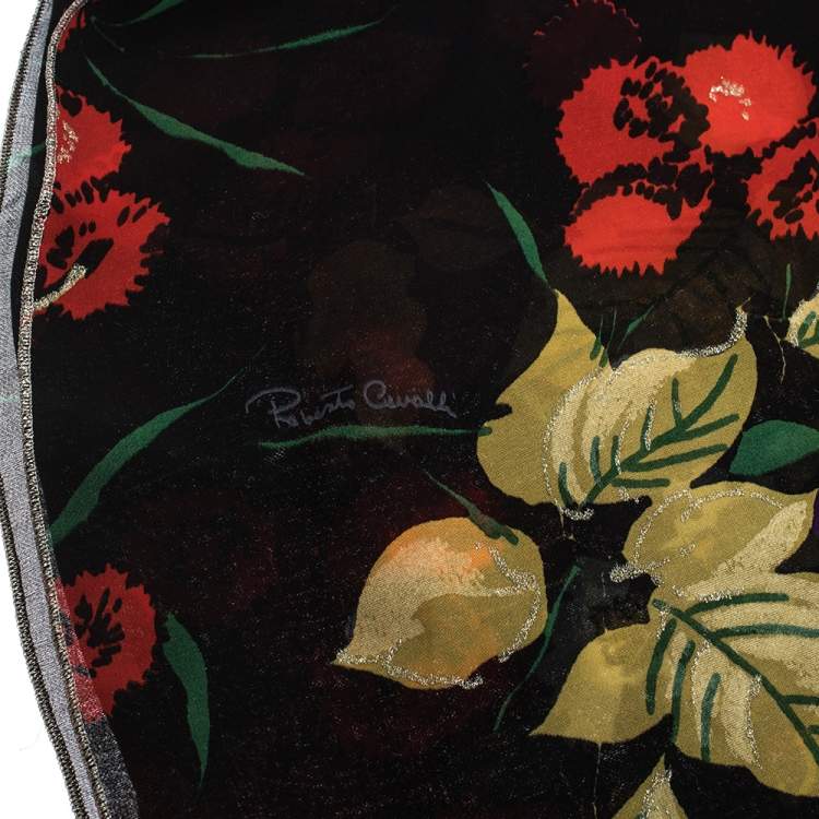 Pre Owned Roberto Cavalli Black Shimmer Floral Print Silk Stole