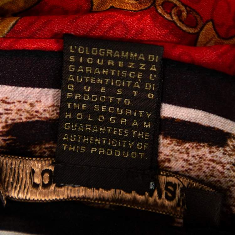 Pre Owned Roberto Cavalli Red Logo & Animal Print Silk Scarf