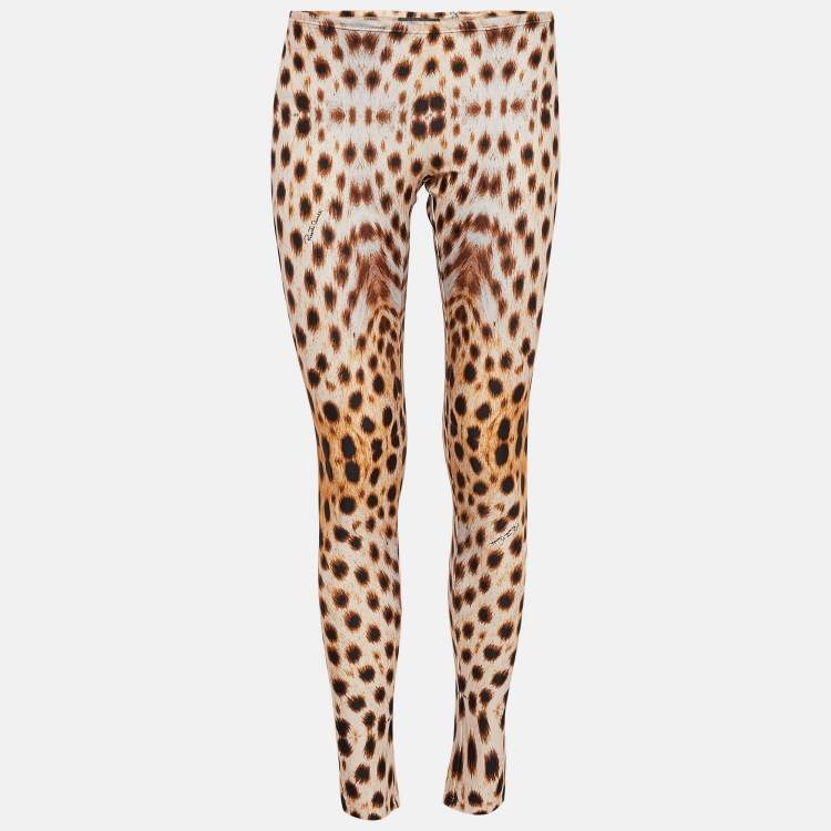 Pre Owned Roberto Cavalli Brown Cheetah Print Jersey Leggings M